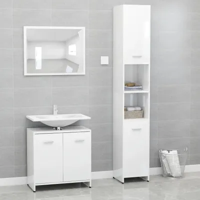 Produktbild von Möbel 3-tlg. Badmöbel-Set Hochglanz-Weiß Holzwerkstoff - Badezimmer 3056922