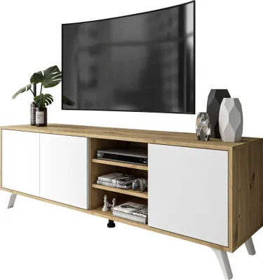 Obrázok produktu pre SANAYI III Dubová TV skrinka Artisan s policami, dub Artisan / biela
