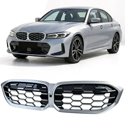 Productafbeelding van Zwarte, glanzende sportgrill voor BMW 3-serie G20 G21, modeljaar 2022-, met honingraatstructuur