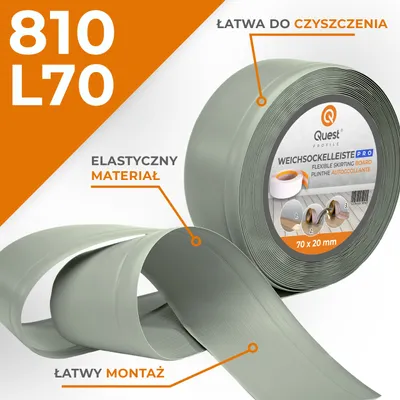 Zdjęcie produktu dla QUEST Listwa przypodłogowa PCV 70x20mm, 5m, elastyczna, miękka listwa podłogowa, cokołowa, jasnozielony