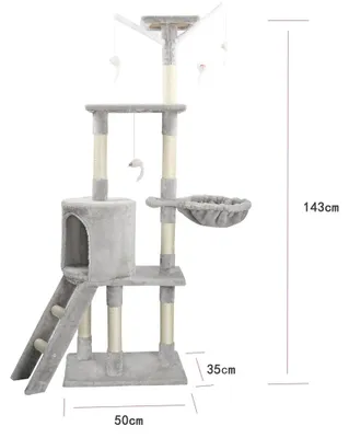 Produktbild von Kratzbaum für Katzen - Kletterturm für Wohnungskatzen - 5 Ebenen+ - Kratzsäulen - Hängematte - Gepolsterte Liegeflächen - Höhlen mit Leiter
