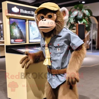 Produktbild von Hellbrauner REDBROKOLY Kapuziner-Affe Maskottchen Kostüm charakter bekleidet mit Jeans und Uhren