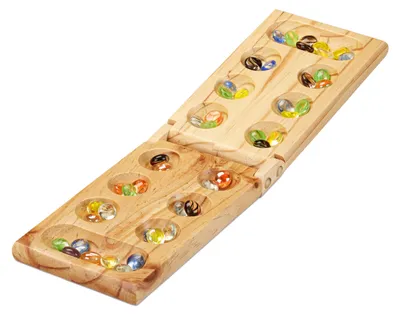 Obrázek produktu pro Relaxdays Kalaha hra, skládací, ze dřeva, 48 kamenů, pro 2 osoby, děti a dospělé, stolní hra Mancala, přírodní