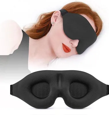 Produktbild von Famanu Schlafmaske 3D Schwarz - Verstellbare Lichtblockierende Augenbedeckung