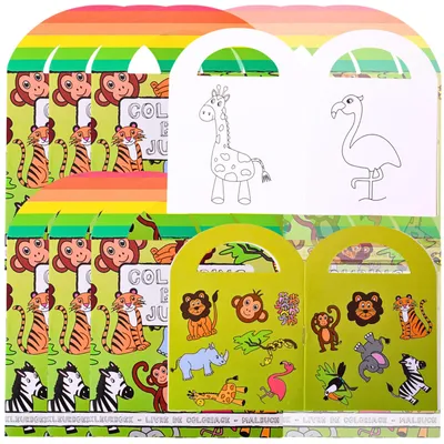 Produktbild von 12 Stück Dschungel Motiv Malheft Ausmalheft Set mit je 15 Sticker