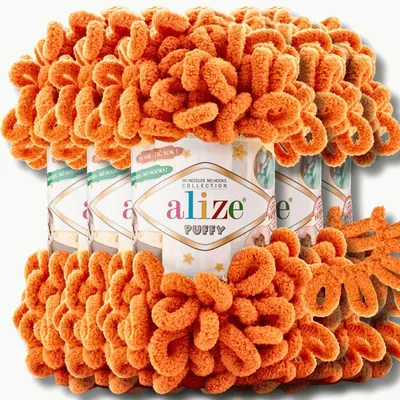 Produktbild von Alize 5x 100g Puffy Wolle, Uni, Häkeln, Stricken (Orange - 06)