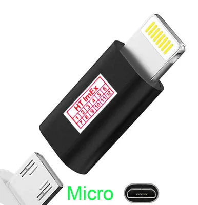 Produktbild von 8 Pin Ladeadapter Schwarz auf Micro USB Female Anschluss Adapter Kabel