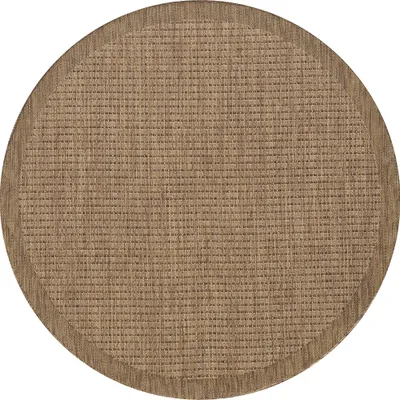 Image de Teppium Tapis intérieur extérieur rond 200 cm marron uni lavable imperméable tissage plat idéal pour balcon terrasse jardin et cuisine