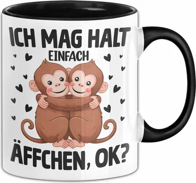 Produktbild von Ich Mag Halt Äffchen Mädchen Affe Tasse (Schwarz)