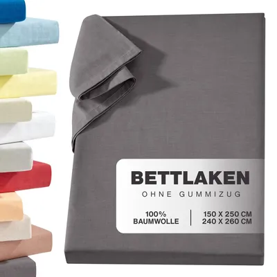 Produktbild von Linon Betttuch aus 100% Baumwolle ohne Gummizug Anthrazit 150 x 250 cm