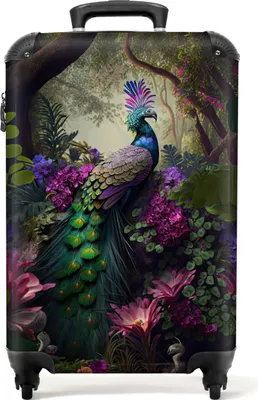 Obrázek produktu pro NoBoringSuitcases.com® Kufr Příruční zavazadlo na kolečkách Kufr na kolečkách Malý cestovní kufr na 4 kolečkách - Peacock - Jungle - Flowers - Nature - Cabin Size < 55x40x23 cm & 55x40x20 cm - Foto kufr - Příruční kufr - Palubní zavazadloPříruční zavazadlo Kufr 55x35x20 cm, 36L,