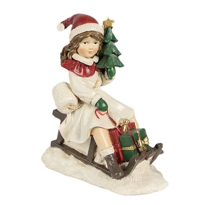 Produktbild von Clayre & Eef Dekorationsfigur Mädchen 10x6x12 cm Beige Polyresin Schlitten