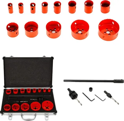 Produktbild von Lochsäge-Set, 17 Teile, Hochgeschwindigkeitsstahl, Rot