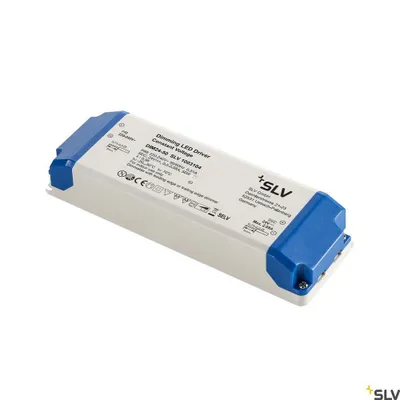 A white and blue LED driver power supply unit is shown against a white background.