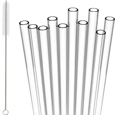 Obrázok produktu pre Opakovane použiteľné plastové slamky s kefkou, 20 kusov, priehľadné, 19 cm x 7 mm