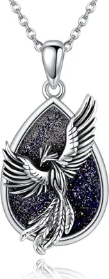 Image de Phénix collier en argent sterling pendentif de grès bleu bijoux