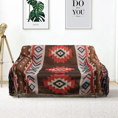 Produktbild von Famanu Decke Boho Stil 130x180cm - 100% handgewebte Baumwolle, doppelseitig mit Fransen