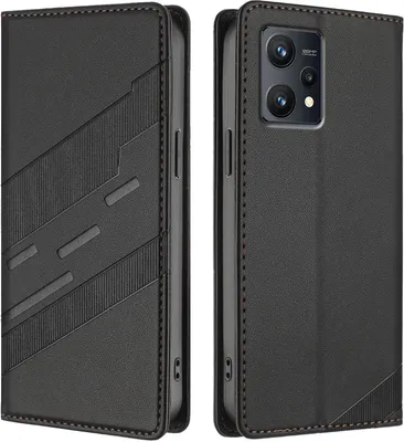 Image de Étui pour Realme 9 4G, étui portefeuille en cuirPolyuréthaneavec fente pour carte et fonction stand Schwarz