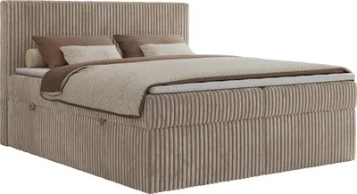 Produktbild von MKS MEBLE Boxspringbett 180x200 Hellbraun Cord, Boxspringbett mit Matratze H3, Bett 180x200 mit Bettkasten and Kopfteil, Doppelbett mit Stauraum, Polsterbett 180x200 - Tiliano