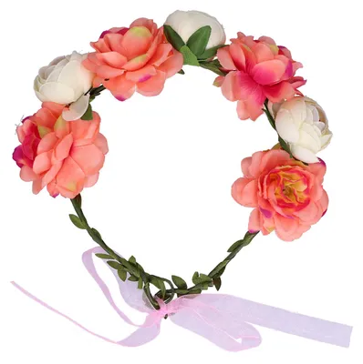 Produktbild von Verstellbarer Blumenkranz, Stirnband, Blumengirlande, Kopfschmuck, künstliche Krone für Damen, Korallenbeige
