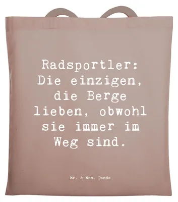 Produktbild von Mr. & Mrs. Panda Tote Bag Spruch Radsport Berge - Braun Pastell - Geschenk, Sportler, Teamsport, Laptoptasche, Gemeinschaft, Sportart, Jutebeutel, Herausforderungen