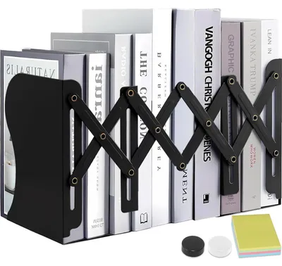 Productafbeelding van Verstelbare metalen boekensteunen, zwart, 15-50 cm