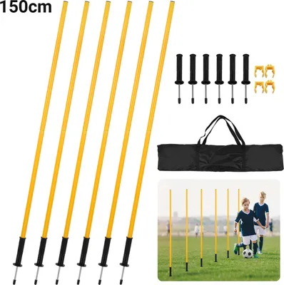 Productafbeelding van Eikuavons voetbal slalomstokken set, 150 cm, met 2 slalomstokken en draagtas, geel