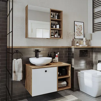 Image de Ensemble de meubles de salle de bains Roomart LOTUS-I-75, 3 pièces, 75 cm de large, chêne blanc