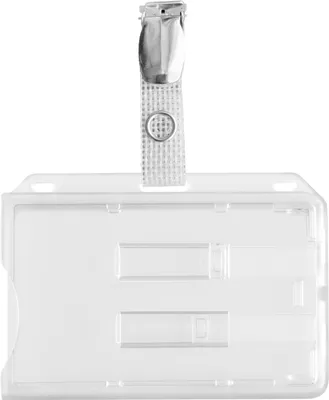 Produktbild von Doppel Kartenhalter für 1 - 2 Karten Betriebsausweis Ausweishülle + Befestigungsclip ( Hosenträger Clip ) Hartplastik Ausweis Halter für Bankkarte EC-Karte horizontal Kartenhülle