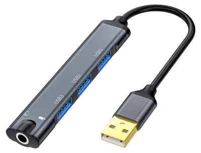 Obrázok produktu pre Externá zvuková karta s rozbočovačom USB 480 Mbps, 3 portmi USB 2.0 a 3,5 mm audio konektorom – rozbočovač USB 2.0 pre Windows 10, Windows 8 a OS X