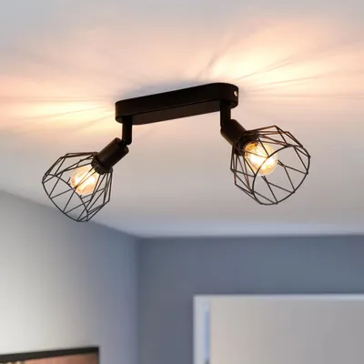 Produktbild von ANWIO Deckenstrahler 2 flammig Deckenlampe Schwarz E14 Drehbar, Vintage Deckenleuchte Schwarz, LED Deckenstrahler Spots,Deckenlampe LED, Lampe Wohnzimmer Kinderzimmer (ohne Glühbirnen) EUC-EA
