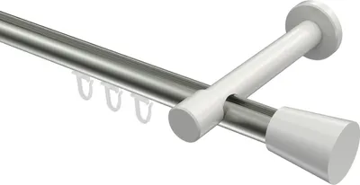 Produktbild von Interdeco Innenlaufstange / Gardinenstange mit Innenlauf Edelstahl-Optik / Weiß, Typ Prestige Sitra (Konus), 20 mm Ø 1-läufig, 140 cm