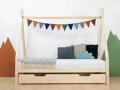 Produktbild von Kinderholzbett NAKANA in Form eines Tipis 90x160 cm Unlackiert
