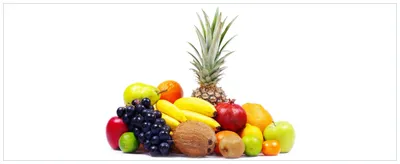 Produktbild von Wallario Premium Glasbild, freischwebende Optik, kräftige Farben, Größe 80 x 32 cm Motiv Gemischtes Obst aus aller Welt - Exotische Obstsammlung