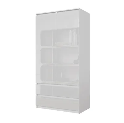 Produktbild von JOELLE - Kleiderschrank mit 2 Türen und 2 Schubladen - Weiß Matt / Weißglanz H180cm B90cm T50cm