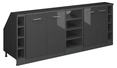 Produktbild von Küchenschrank für Dachschrägen Vicco R-Line Anthrazit Hochglanz 210 cm 5er Set Schrankkorpuss 60 cm Tiefe, Model 60377