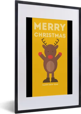 Produktbild von MuchoWow® Gerahmtes Poster Weihnachten - Zitate - Illustration - Rentier - Frohe Weihnachten - Gelb 40x60 cm - Poster mit Schwarzem Bilderrahmen Wandposter Rahmen Foto Bilder - Poster in Rahmen
