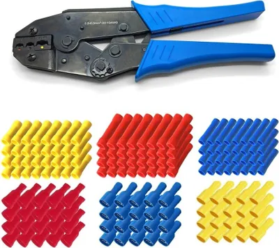 Produktbild von ARLI Crimpzange 0,5 - 6 mm² + 300 x Stoßverbinder + 300 x Flachsteckhülsen Set