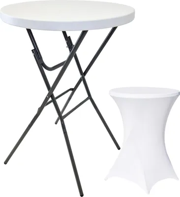 Produktbild von Stehtisch mit Husse Partytisch klappbar Ø 80 cm Höhe 110 cm in Weiß mit pflegeleichter Husse in Weiß