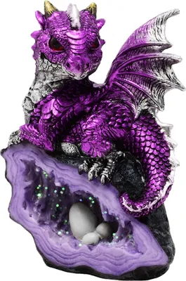 Produktbild von Drache lila auf Kristall mit Dracheneier - Drache, Figur, Fantasy