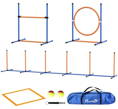 Produktbild von 4-teiliges Hunde-Agility-Set mit Slalomparcours, Sprungring, Hš¹rden, Trainingsset und Tragetasche