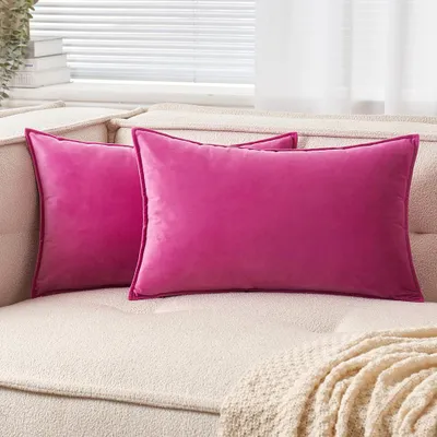 Productafbeelding van Set van 2 fluwelen kussenhoezen, 30 x 50 cm, roze