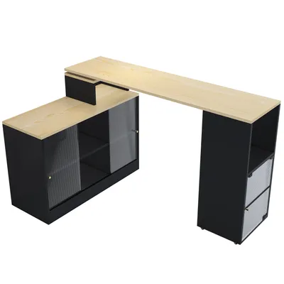 Produktbild von Abrihome 360° Drehbarer Ausziehbarer Bartisch, Esszimmertisch mit Schrank und Stauraum, Stehtisch Sideboard, Schwarz