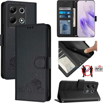 Produktbild von Leder Hülle für Infinix Note 30 4G Süße Katze Flip Case Brieftasche Schutzhülle mit Standfunktion Schwarz
