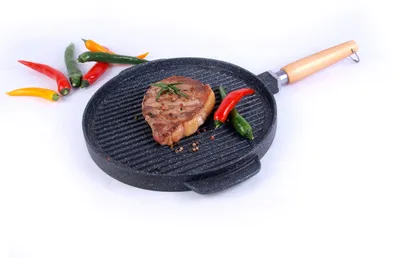 Aluminium-Grillplatte 32 cm, antihaftbeschichtet, Holzgriff