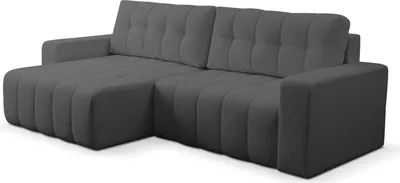 Produktbild von BETTSO Grau gestepptes Ecksofa MASINA mit Schlaffunktion und Bettzeugcontainer