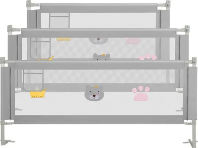 Produktbild von Faziango 3X Bettgitter Bettschutzgitter Kinderbettgitter Bettschutz Babybettgitter Baby Rausfallschutz für Kinder Bett Grau 150+200+200cm