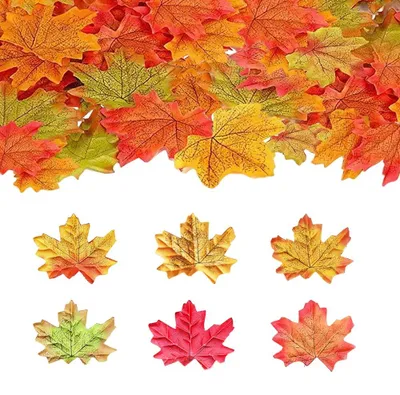 Image de Feuilles d'érable artificielles, 300 pièces - Décoration d'automne en 6 couleurs pour Halloween, Thanksgiving et les mariages.
