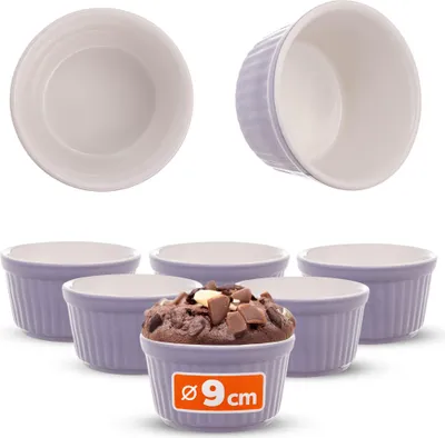 Immagine prodotto di Stampi per soufflé KADAX, 6 pezzi, ciotole per crème brûlée Ø 9 cm, piccoli stampi da forno in Vetroceramica per crème brulee, soufflé e ragù fin (viola)