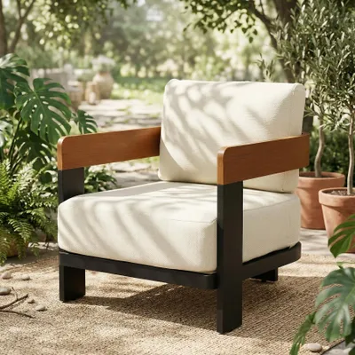 Image de Fauteuil de jardin Tribesigns, canapé de jardin résistant aux intempéries avec coussin épais lavable, canapé de jardin en métal en forme de U pour véranda, balcon ou terrasse